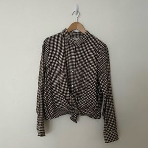 Madewell Brown Gingham Flannel Tie Front Shirt